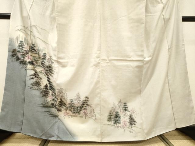 平和屋着物▼訪問着 紬地 手描き 水辺風景文 正絹 逸品 DABF2461fe