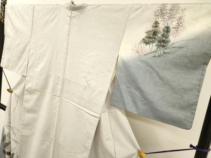 平和屋着物▼訪問着 紬地 手描き 水辺風景文 正絹 逸品 DABF2461fe