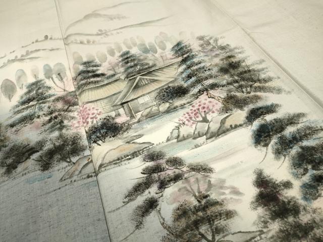 平和屋着物▼訪問着 紬地 手描き 水辺風景文 正絹 逸品 DABF2461fe