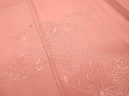 平和屋着物▼中国三大刺繍 スワトウ刺繍 汕頭刺繍 総刺繍 無地絵羽訪問着 吉祥花鳥文 甚三紅色 正絹 逸品 DABF2474fe