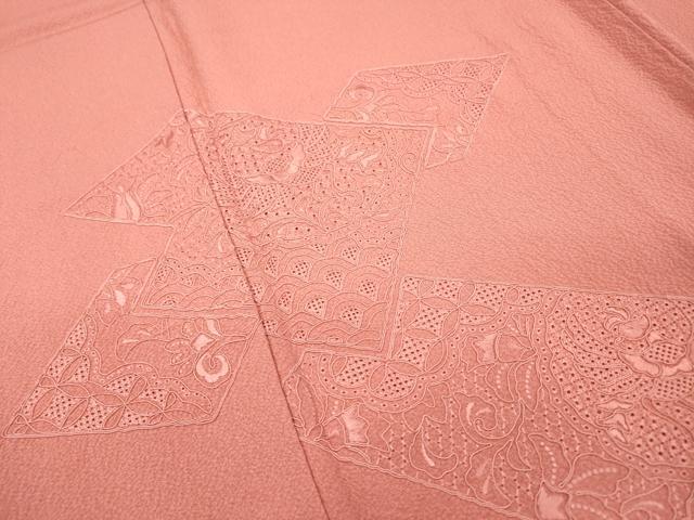 平和屋着物▼中国三大刺繍 スワトウ刺繍 汕頭刺繍 総刺繍 無地絵羽訪問着 吉祥花鳥文 甚三紅色 正絹 逸品 DABF2474fe