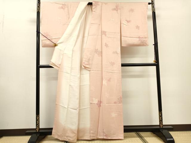 平和屋着物▼上質な小紋 地紋起こし 絞り 舞葉文 正絹 逸品 DABF2476fe