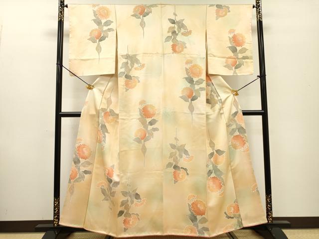 平和屋着物▼上質な小紋 地紋起こし 草花 暈し染 正絹 逸品 DABF2495fe