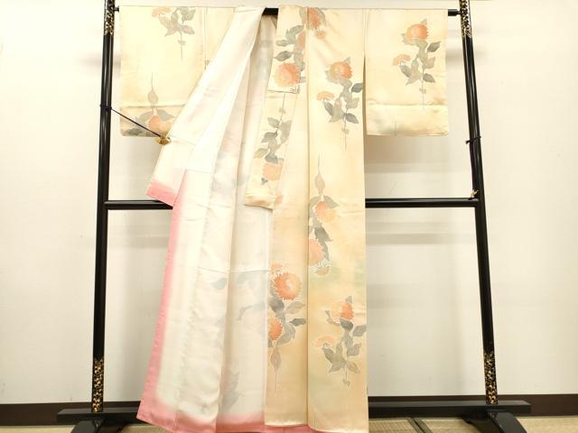 平和屋着物▼上質な小紋 地紋起こし 草花 暈し染 正絹 逸品 DABF2495fe