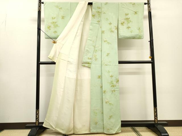 平和屋着物▼上質な小紋 草花 銀糸 正絹 逸品 DABF2504fe