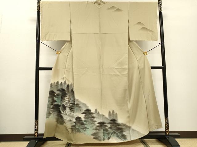 平和屋着物▼訪問着 作家物 手描き 金閣寺 暈し染 金彩 正絹 逸品 DABF2511fe