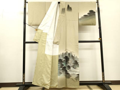 平和屋着物▼訪問着 作家物 手描き 金閣寺 暈し染 金彩 正絹 逸品 DABF2511fe