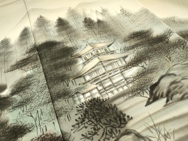 平和屋着物▼訪問着 作家物 手描き 金閣寺 暈し染 金彩 正絹 逸品 DABF2511fe