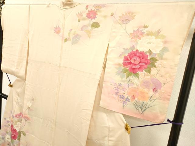 平和屋着物▼訪問着　作家物　手描き　草花　暈し染　金彩　正絹　逸品　DABF2514fe