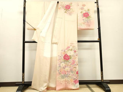 平和屋着物▼訪問着　作家物　手描き　草花　暈し染　金彩　正絹　逸品　DABF2514fe