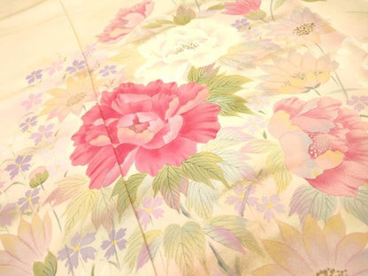 平和屋着物▼訪問着　作家物　手描き　草花　暈し染　金彩　正絹　逸品　DABF2514fe