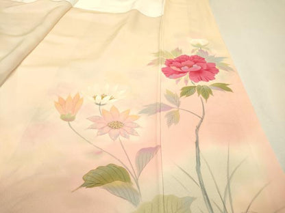 平和屋着物▼訪問着　作家物　手描き　草花　暈し染　金彩　正絹　逸品　DABF2514fe