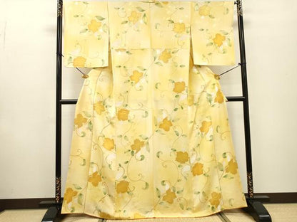 平和屋着物▼上質な小紋 地紋起こし 花唐草文 暈し染 正絹 逸品 DABF2515fe