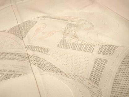 平和屋着物▼中国三大刺繍 スワトウ刺繍 汕頭刺繍 総刺繍 訪問着 流水檜扇花文 暈し染 銀糸 正絹 逸品 DABF2517fe