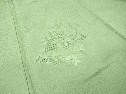 平和屋着物▼中国三大刺繍　スワトウ刺繍　汕頭刺繍　総刺繍　色留袖　松皮菱花文　山葵色　正絹　逸品　DABF2520fe