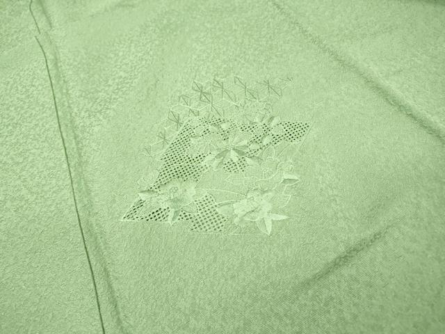 平和屋着物▼中国三大刺繍　スワトウ刺繍　汕頭刺繍　総刺繍　色留袖　松皮菱花文　山葵色　正絹　逸品　DABF2520fe
