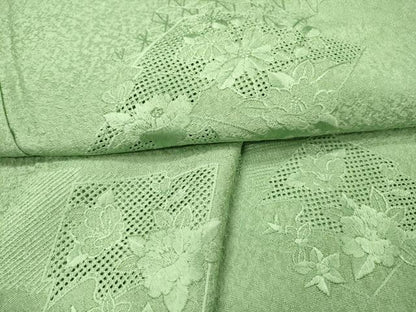 平和屋着物▼中国三大刺繍　スワトウ刺繍　汕頭刺繍　総刺繍　色留袖　松皮菱花文　山葵色　正絹　逸品　DABF2520fe