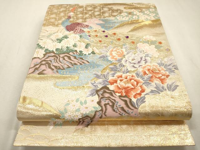 平和屋着物▼六通柄袋帯　唐織　日本屏風絵　山水四季花鳥図　伝雪舟　金糸　正絹　逸品　DABF2521fe
