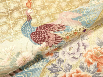 平和屋着物▼六通柄袋帯　唐織　日本屏風絵　山水四季花鳥図　伝雪舟　金糸　正絹　逸品　DABF2521fe