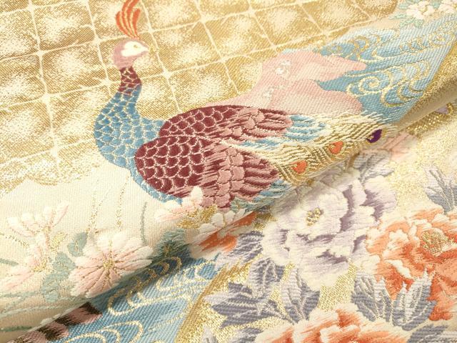 平和屋着物▼六通柄袋帯　唐織　日本屏風絵　山水四季花鳥図　伝雪舟　金糸　正絹　逸品　DABF2521fe