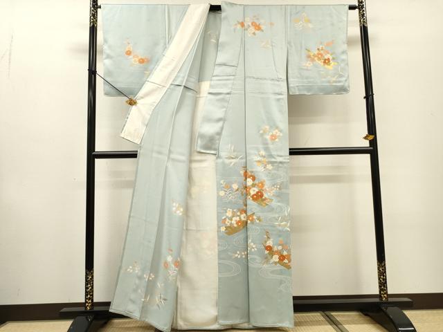 平和屋着物▽訪問着　単衣　刺繍　渡り舟　草花　金彩　正絹　逸品　DABF2527fe