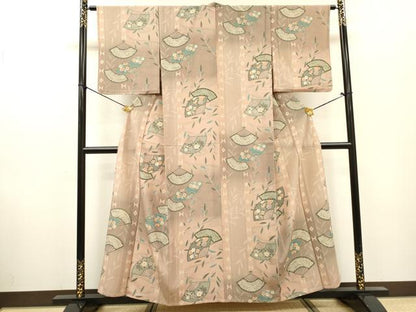平和屋着物▽小紋　単衣　流水扇面花文　暈し染　金彩　洗える着物　DABF2533fe