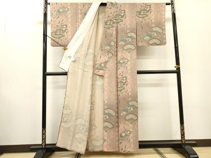 平和屋着物▽小紋　単衣　流水扇面花文　暈し染　金彩　洗える着物　DABF2533fe