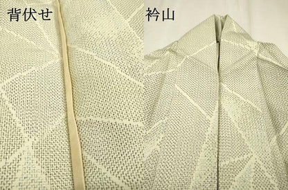 平和屋着物▽本場大島紬　単衣　白大島　幾何学文様　正絹　逸品　DABF2535fe