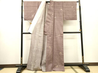 平和屋着物▽上質な紬　単衣　笠　片輪車　鼓　正絹　逸品　DABF2539fe