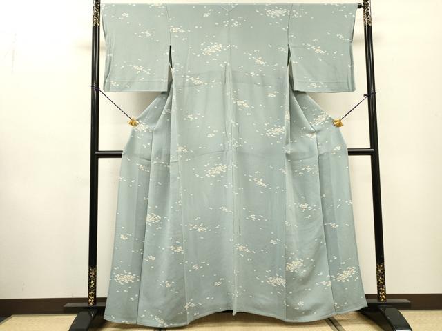平和屋着物▽上質な小紋　単衣　霞文　鬼しぼ縮緬　正絹　逸品　DABF2540fe