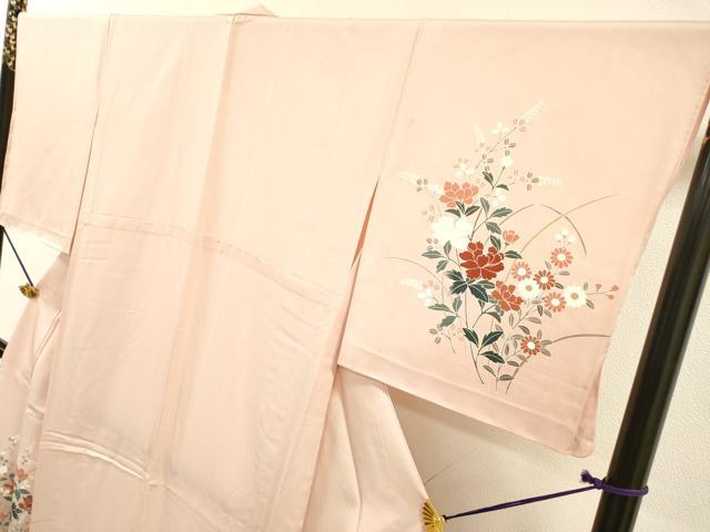 平和屋着物▽訪問着　単衣　草花　金彩　三越扱い　ロング丈　正絹　逸品　未使用　DABF2541fe