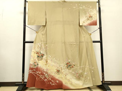 平和屋着物▽訪問着　単衣　花車文　暈し染　金彩　正絹　逸品　DABF2543fe