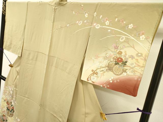 平和屋着物▽訪問着　単衣　花車文　暈し染　金彩　正絹　逸品　DABF2543fe