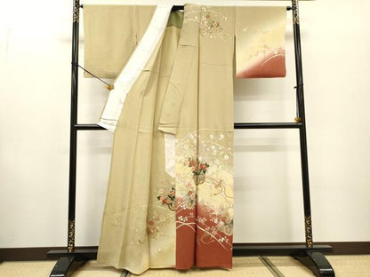 平和屋着物▽訪問着　単衣　花車文　暈し染　金彩　正絹　逸品　DABF2543fe