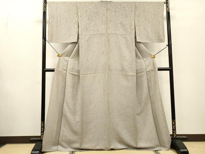 平和屋着物▽上質な色無地　単衣　花唐草地紋　枯野色　ロング丈　正絹　逸品　DABF2545fe