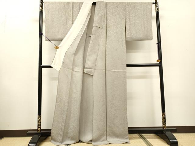 平和屋着物▽上質な色無地　単衣　花唐草地紋　枯野色　ロング丈　正絹　逸品　DABF2545fe