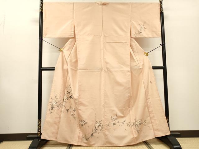 平和屋着物▽訪問着　単衣　紬地　作家物　手描き　草花　正絹　逸品　DABF2547fe