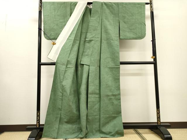 平和屋着物▽結城紬　単衣　100亀甲　渡り橋風景花文　正絹　逸品　DABF2549fe