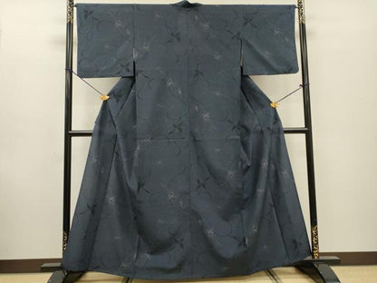 平和屋着物▽本塩沢　単衣　花唐草文　正絹　逸品　DABF2550fe