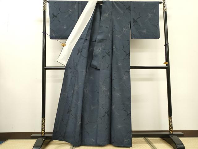 平和屋着物▽本塩沢　単衣　花唐草文　正絹　逸品　DABF2550fe
