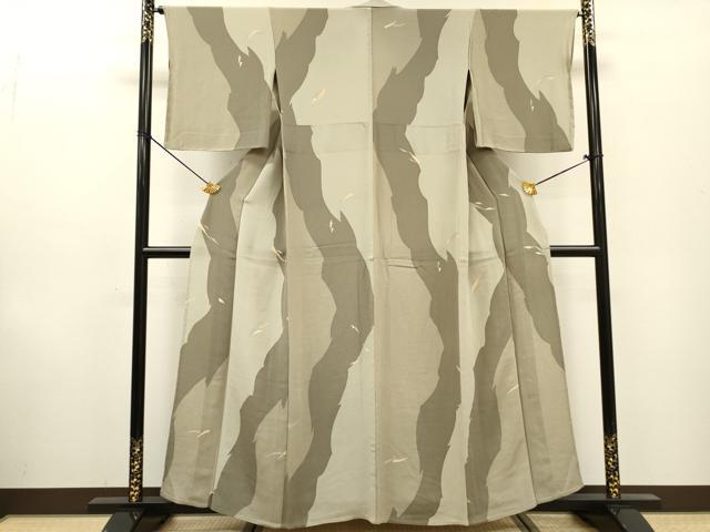 平和屋着物▽上質な小紋　単衣　幾何学文様　鬼しぼ縮緬　正絹　逸品　DABF2551fe