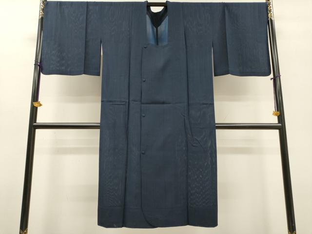 平和屋着物▽道行コート　スリーシーズン　春夏秋　塵除け　縞　濃紺色　ロング丈　正絹　逸品　DABF2560fe
