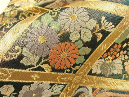 平和屋着物▼佐賀錦 六通柄袋帯 舞蝶花鳥菱文 金糸 引箔 正絹 逸品 DABF2609fe
