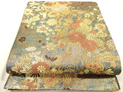 平和屋着物▼六通柄袋帯　花車飾花文　金銀糸　正絹　逸品　DABF2625fe