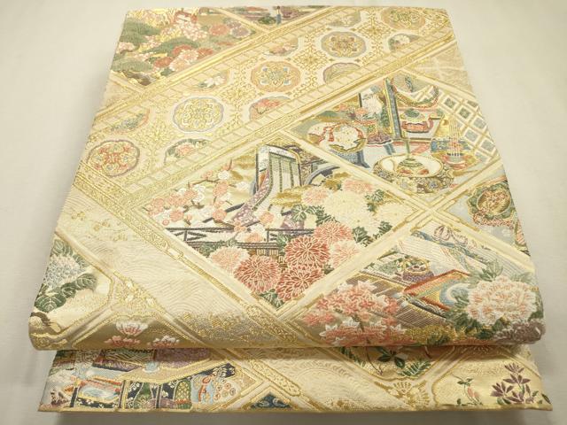 平和屋着物▼六通柄袋帯　平安花栄文　金糸　正絹　逸品　DABF2628fe
