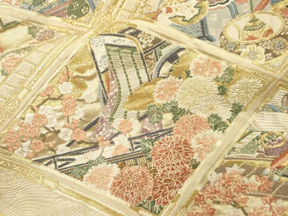 平和屋着物▼六通柄袋帯　平安花栄文　金糸　正絹　逸品　DABF2628fe