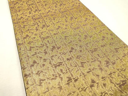 平和屋着物▼両面　全通柄袋帯　市松　金糸　やまと誂製　正絹　逸品　DABF2645fe