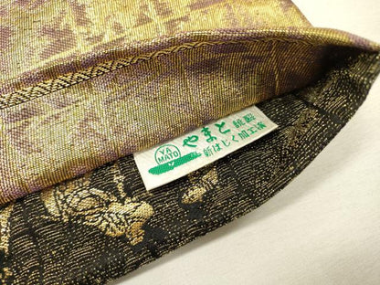 平和屋着物▼両面　全通柄袋帯　市松　金糸　やまと誂製　正絹　逸品　DABF2645fe
