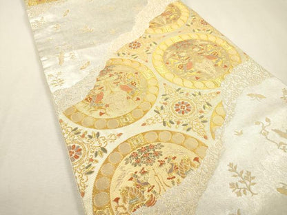 平和屋着物▼西陣の名門　本家加納　六通柄袋帯　狩猟花絵皿文　金銀糸　引箔　正絹　逸品　DABF2657fe