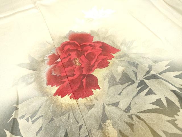 平和屋着物▽訪問着　単衣　手描き　牡丹　暈し染　金彩　正絹　逸品　DABF2658fe